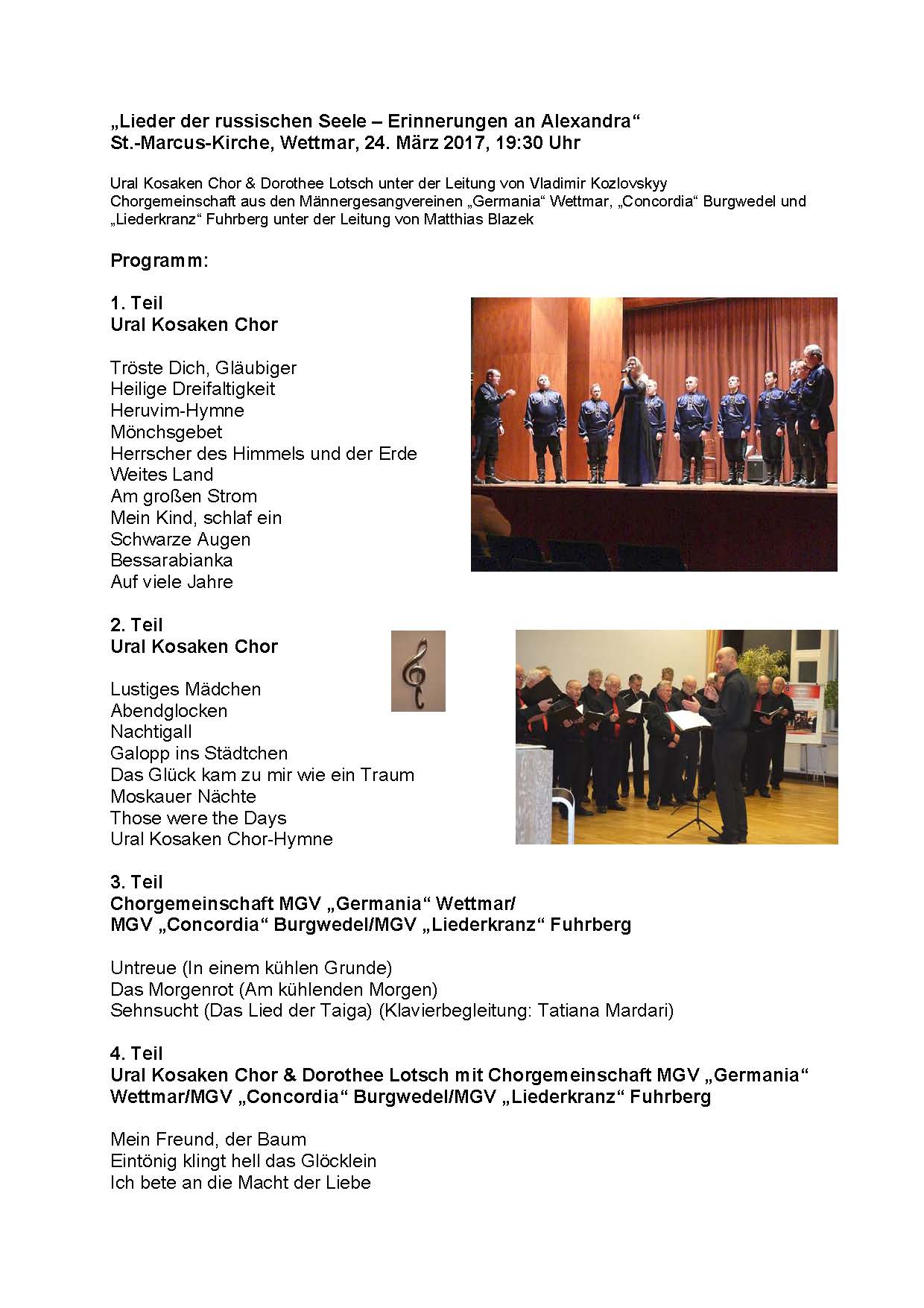 Programmzettel 24 März 2017 mit Fotos